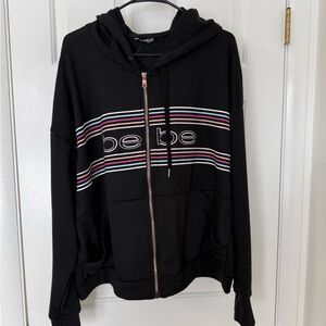 NWT Women’s Bebe Black Zip Hoodie with Colorful Stripes size 2X